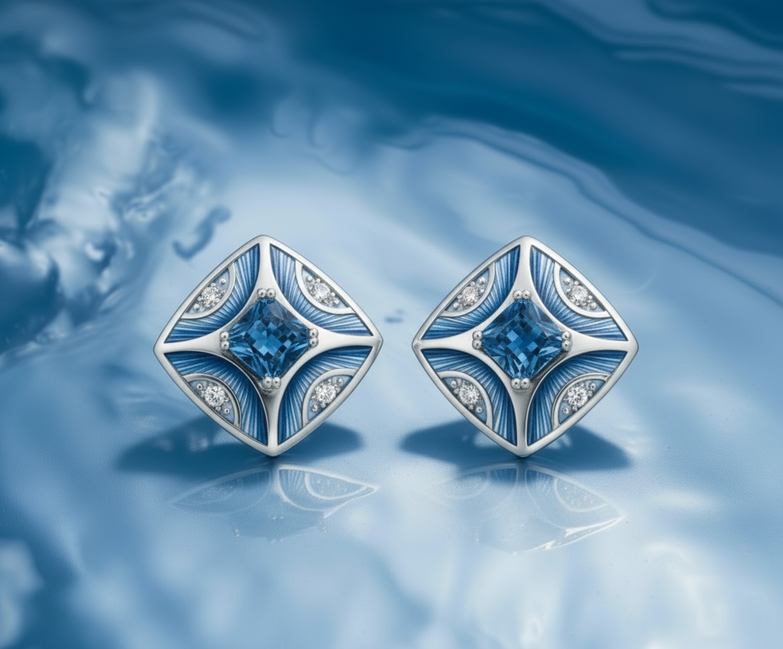 Серьги "Эдмон" с синим сапфиром